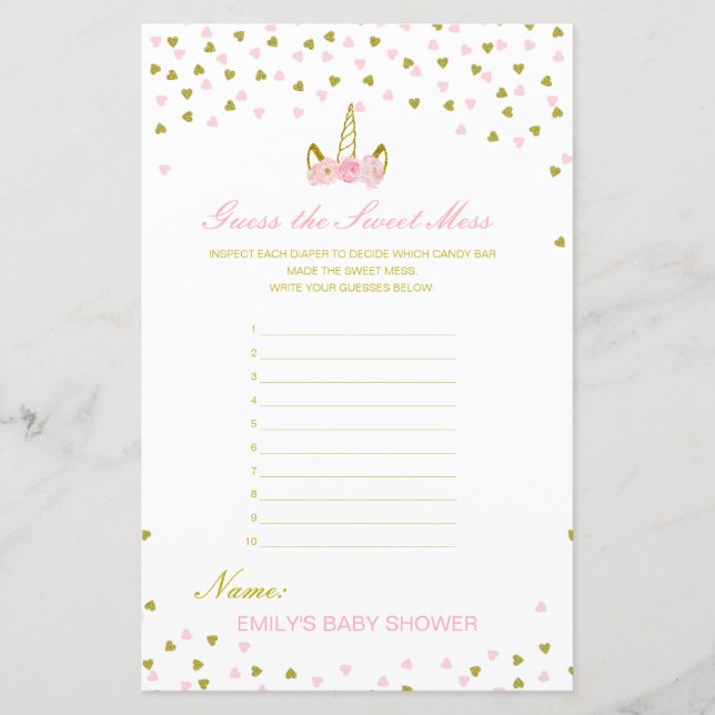 Lámina Adivinar el dulce mess, pañal sucio (Anverso)