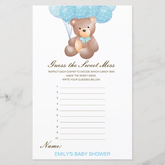 Lámina Adivinar el dulce mess, pañal sucio (Anverso)