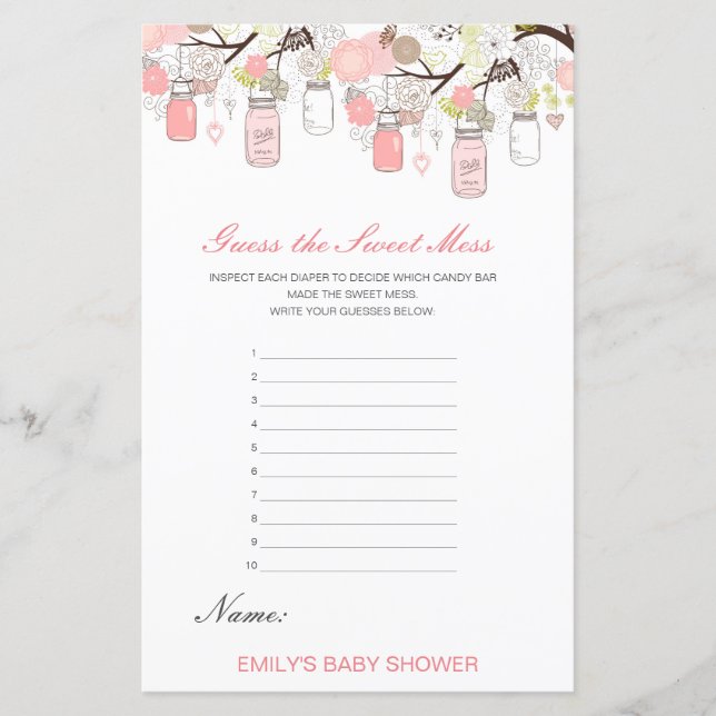 Lámina Adivinar el dulce mess, pañal sucio (Anverso)