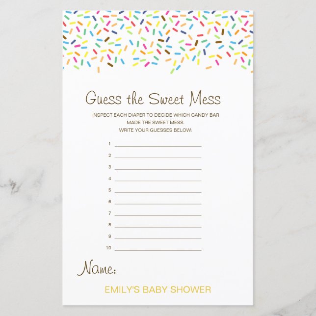 Lámina Adivinar el dulce mess, pañal sucio (Anverso)