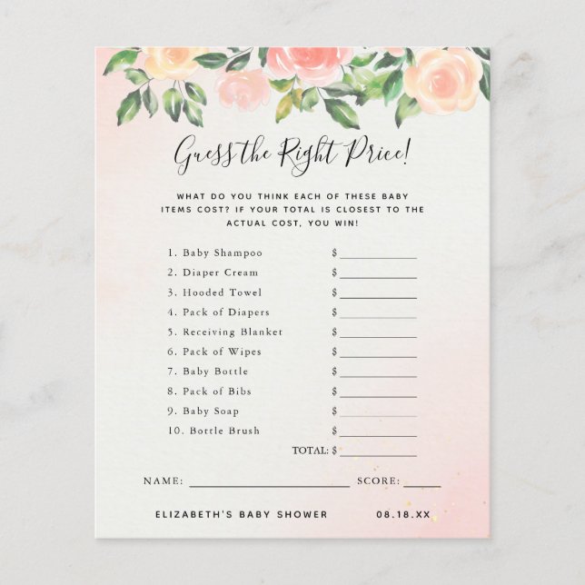 Lámina Adivinar El Precio | Juego Baby Shower (Anverso)