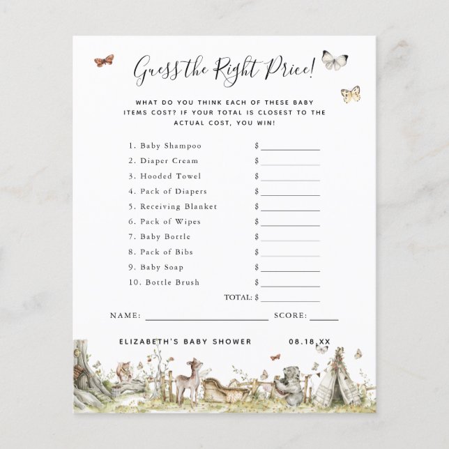 Lámina Adivinar El Precio | Juego Baby Shower (Anverso)