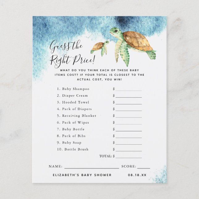 Lámina Adivinar El Precio | Juego Baby Shower (Anverso)