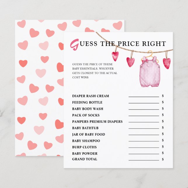 Lámina Adivinar El Precio | Juego de San Valentín en Baby (Anverso / Reverso)