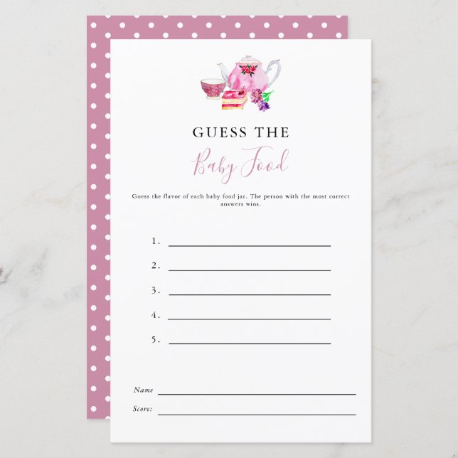 Lámina Adivinen al bebé Rosa de juego de ducha de comida  (Anverso / Reverso)