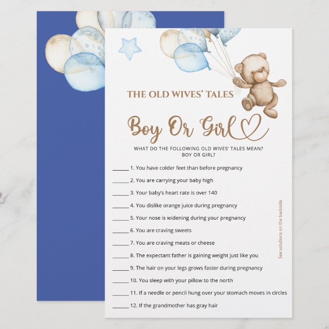 Lámina Adivinen Chico O Chica Cuentos Teddy Oso Baby Show (Anverso / Reverso)