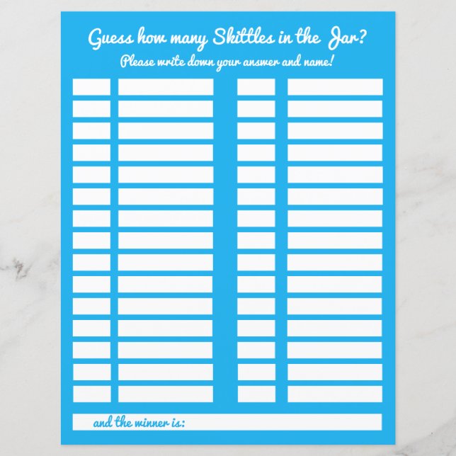 Lámina Adivinen cuántos Candy hay en el registro de Baby  (Anverso)