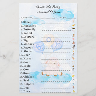 Lámina Adivinen el Baby Shower de Baby Animal Game