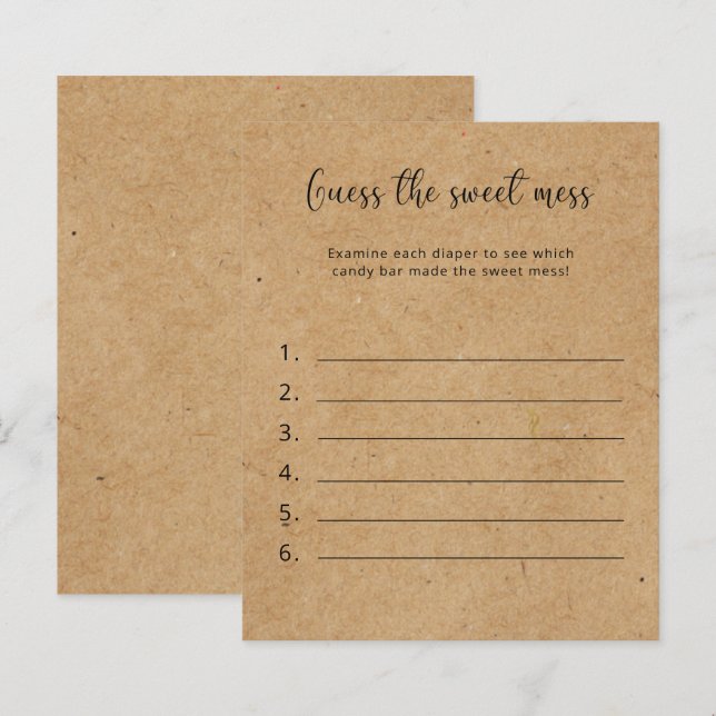 Lámina Adivinen el dulce juego de Baby Shower (Anverso / Reverso)