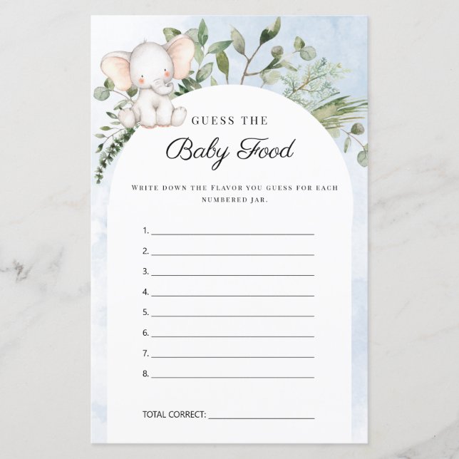 Lámina Adivinen El Juego De Baby Shower De Baby Food Boy  (Anverso)