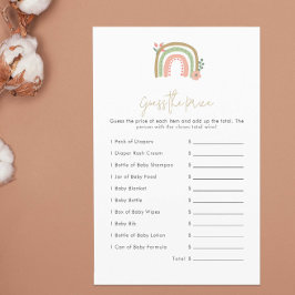 Lámina Adivinen el juego de Baby Shower Price Boho Rainbo
