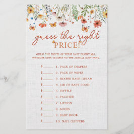 Lámina Adivinen el juego de Baby Shower Price Boho Wildfl