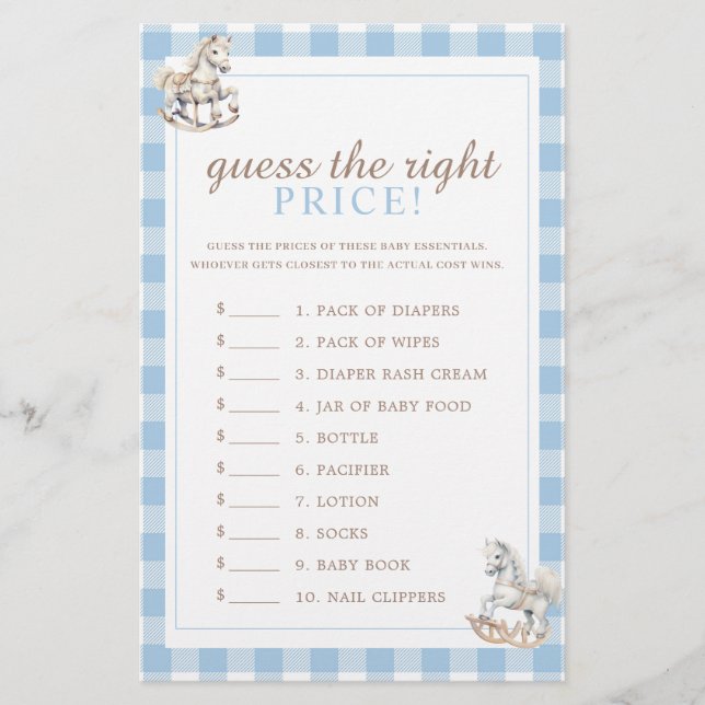 Lámina Adivinen el juego de Baby Shower Price Rocking Hor (Anverso)