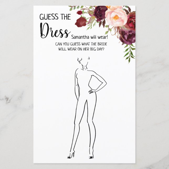 Lámina Adivinen el juego de ducha de novias de la vestime (Anverso)