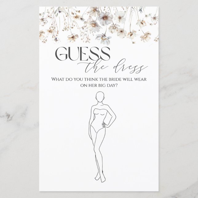 Lámina Adivinen El Juego De Ducha De Novias De Vestido (Anverso)