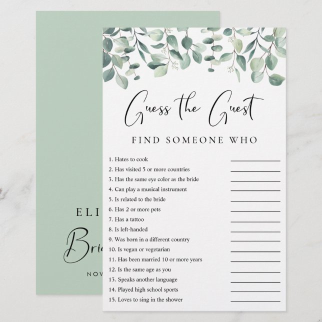 Lámina Adivinen el juego de ducha Eucalyptus Guest (Anverso / Reverso)