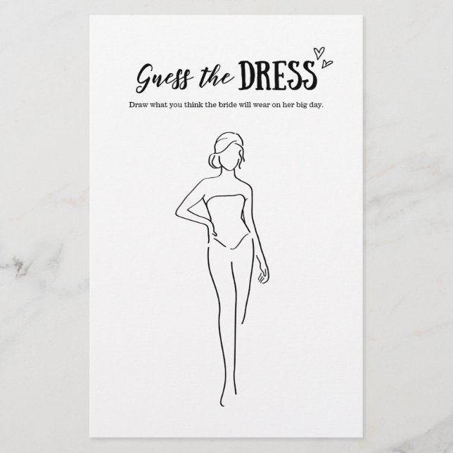 Lámina Adivinen el juego de vestir para Boda o ducha de n (Anverso)