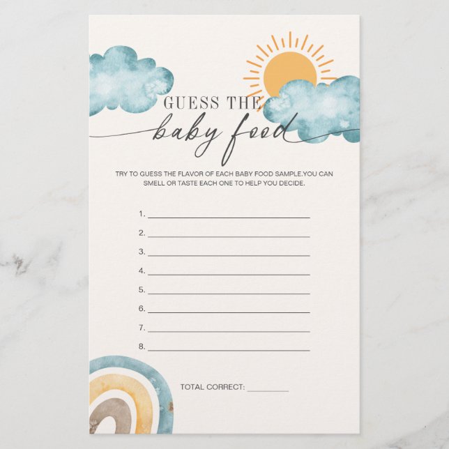 Lámina Adivinen La Comida Del Bebé | Juego de Baby Shower (Anverso)