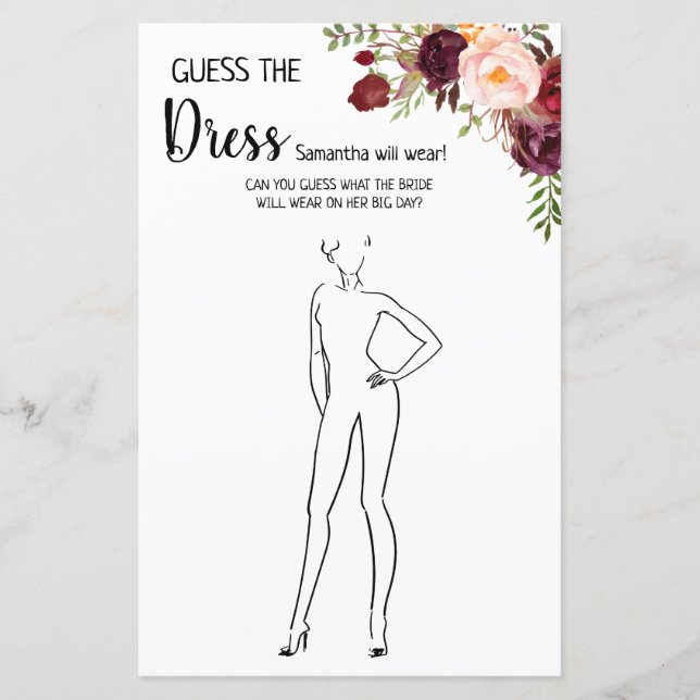 Lámina Adivinen la ducha de novia juego español inglés (Anverso)