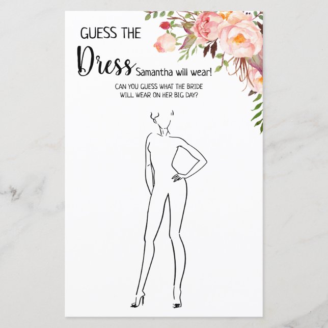 Lámina Adivinen la ducha de novia juego español inglés (Anverso)