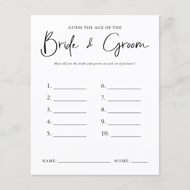 Lámina Adivinen La Edad | Juego de ducha de novia (Anverso)