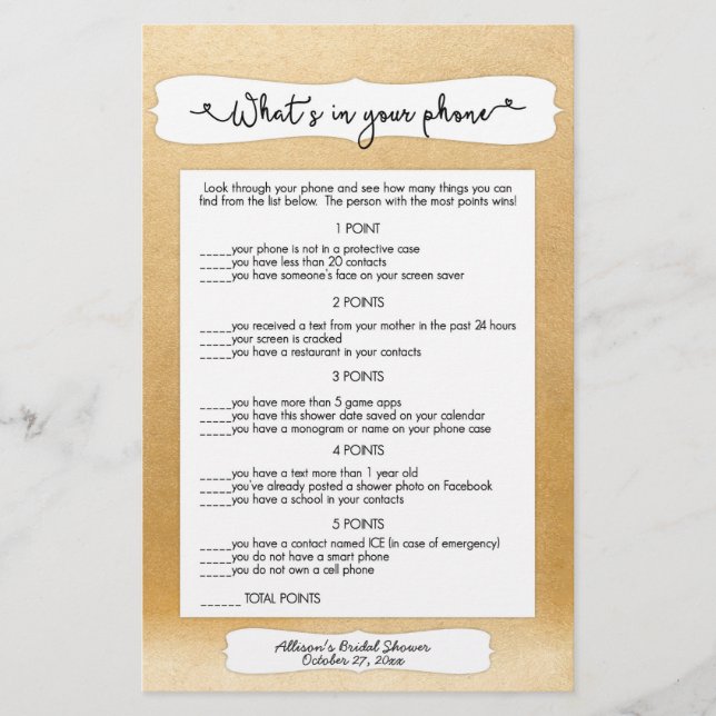 Lámina Adivinen quién + juegos de teléfono, ducha de novi (Anverso)