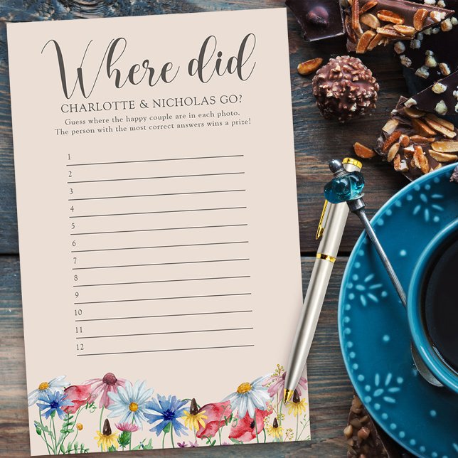 Lámina ¿Adónde Fueron? Juego de ducha de flores silvestre (Where did they go couples shower guessing game from my Wildflower Charm collection)