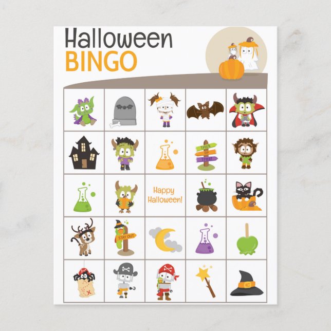 Lámina Adorable Ghost & Bird Halloween BINGO Board! (Anverso)