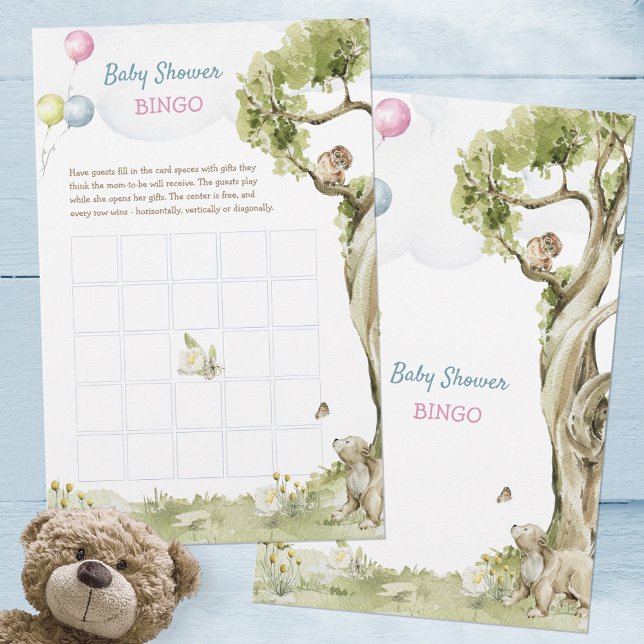 Lámina Adorable juego de bingo de Woodland Bear Baby Show (Adorable Woodland Bear Baby Shower Bingo Game ©Susanne Sachers - Sunny Mind Design 🌞)
