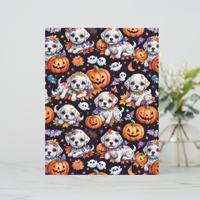 Lámina Adorable Maltese Puppy Halloween Scrapbook Paper (Anverso de pie)