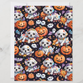 Lámina Adorable Maltese Puppy Halloween Scrapbook Paper