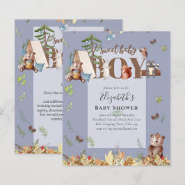 Lámina Adorable Woodland Bear Camping Boys Baby Shower In