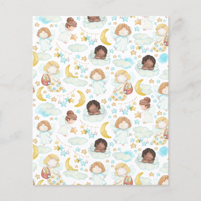 Lámina Adorables ángeles y estrellas acuarela arte (Anverso)