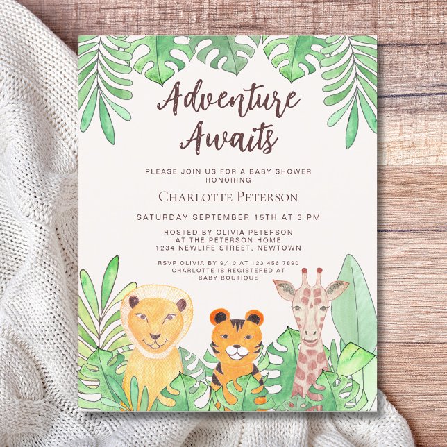 Lámina Adventure Awaits Safari Animals Invite a Baby Show (Subido por el creador)