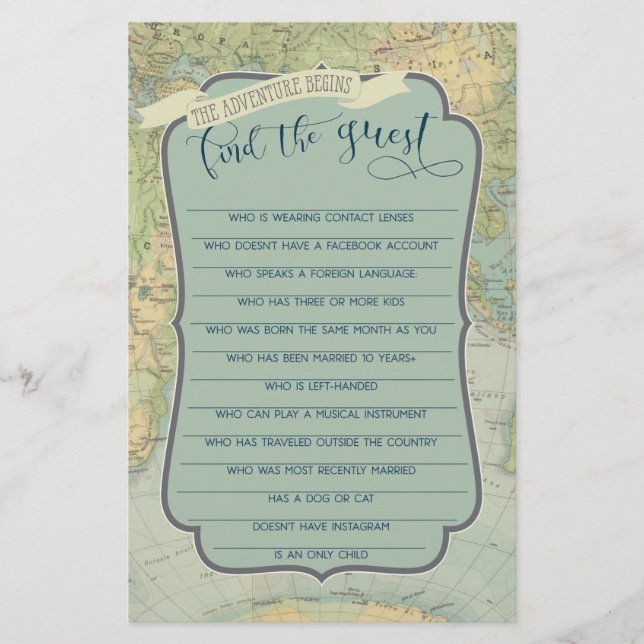 Lámina Adventure Baby Shower Game Find the Guest (Anverso)