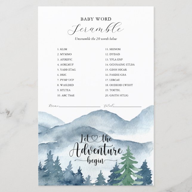 Lámina Adventure Begins Forest Baby Shower Game (Anverso)