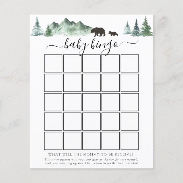 Lámina Adventure Begur Bear Baby Bingo Game Card (Anverso)