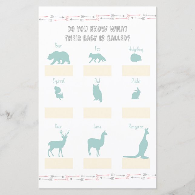 Lámina Adventure Name My Baby Shower Game (Anverso)