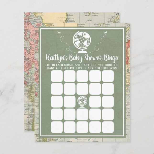 Lámina Adventure Travel Map Baby Shower Bingo (Anverso / Reverso)