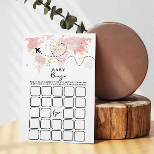 Lámina Adventure Travel Map Baby Shower Bingo Game Cards