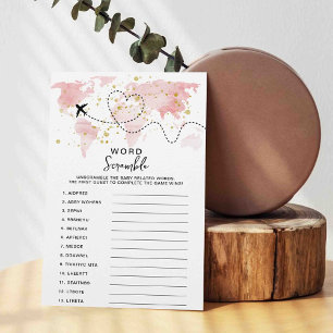 Lámina Adventure Travel Map Baby Shower Word Game Cards