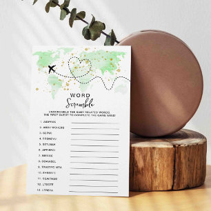 Lámina Adventure Travel Map Baby Shower Word Game Cards