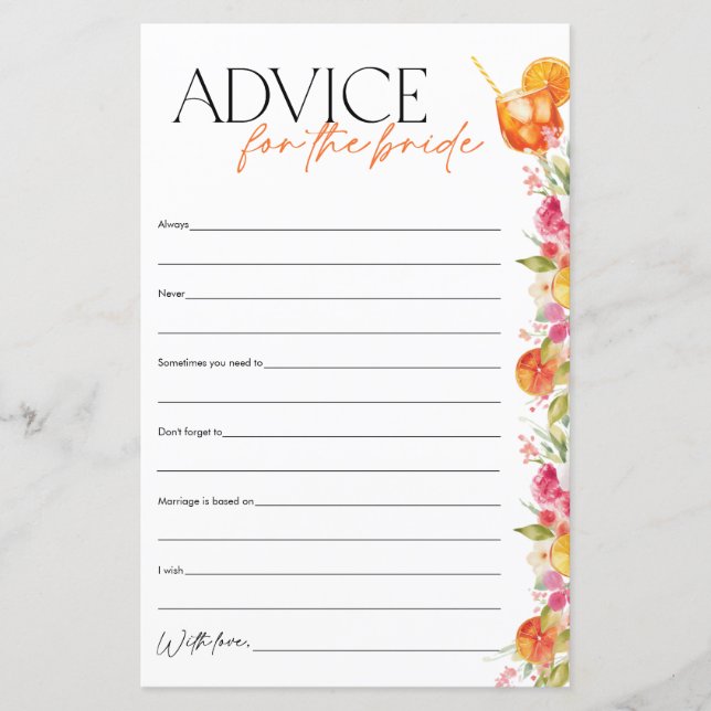 Lámina Advice for the Bride Spritz Bridal Shower Game (Anverso)