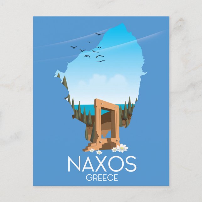 Lámina Afiche de viaje griego del Mapa de Naxos. (Anverso)