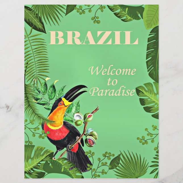 Lámina Afiche de viajes de Brasil, Toucan, (Anverso)