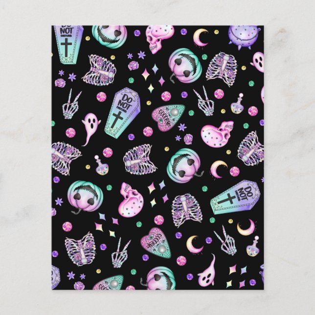 Lámina Afiche y cementerio gótico pastel de Halloween (Anverso)