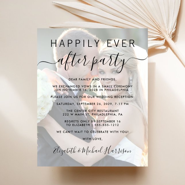 Lámina Afortunadamente después de la invitación a la rece (A stylish photo overlay invitation for a reception to celebrate your elopement or private wedding)