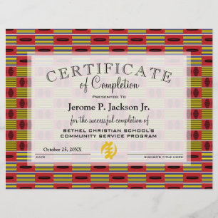 Lámina África Amarillo Rojo Kente Certificado de Finaliza