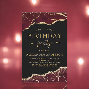 Lámina Agate Burgundy Birthday Party Any Age Invitation