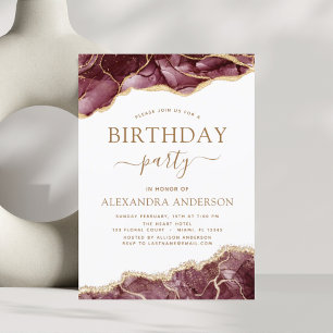 Lámina Agate Burgundy Birthday Party Any Age Invitation